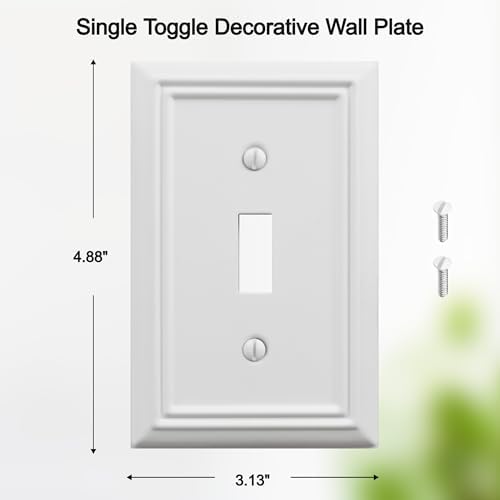 Single Toggle Light Switch Cover Adler Metal Wall Plate, 4-Pack White 1 Gang, Light Switch Cover Decorative Wallplate, Durable