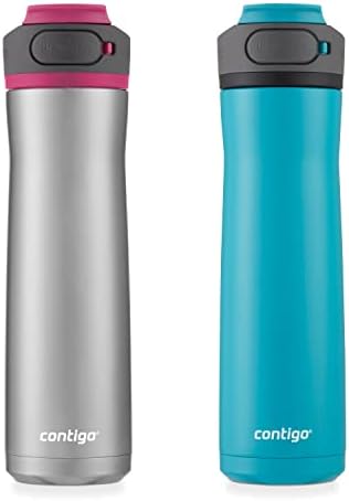 Contigo Cortland Chill 2.0 Vacuum-Insulated Stainless Steel Water Bottle, Spill-Proof Lid, Preserves Temperature for Hours, 24oz 2-Pack, Juniper & Dragonfruit, Ideal for Travel and Daily Use