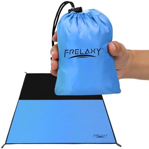 Frelaxy Pocket Picnic Blanket, Waterproof Beach Blanket, Compact Camping Blanket, Lightweight Outdoor Blanket for Beach Festival Camp Picnic Hiking Travel (Blue, 57'' x 71'')