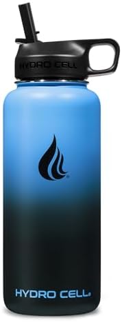 HYDRO CELL Stainless Steel Insulated Water Bottle with Straw - For Cold & Hot Drinks - Metal Vacuum Flask with Screw Cap and Modern Leakproof Sport Thermos for Adults (Blue/Black 32oz)
