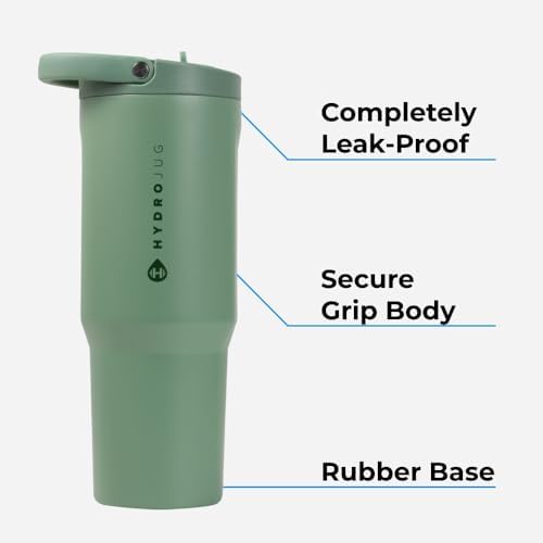 HydroJug Sport - Stainless Steel Tumbler with Straw, Vacuum Insulated, 32oz Leakproof Water Bottle, Ergonomic Design, Reusable, Dishwasher Safe, Rubber Base, Durable for Gym or Outdoors, Glacier
