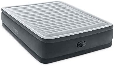 Intex Dura-Beam Deluxe Comfort-Plush Elevated Air Mattress: Fiber-Tech – Queen Size – Built-in Electric Pump – 18in Bed Height – 600lb Weight Capacity