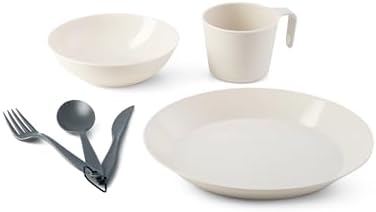 GSI Outdoors Cascadian 1 Person Table Set I 6-Piece Camping, Backpacking Mess Kit, Plastic BPA Free, Plate, Bowl, Mug, Cup & Cutlery Set