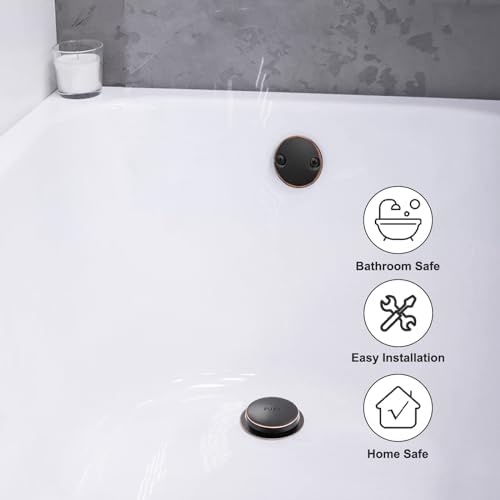 Oil Rubbed Bronze Bathtub Drain Tip-Toe Tub Trim Set with Two-Hole Overflow Faceplate Bathroom Tub Drains Replacement Conversion Kit