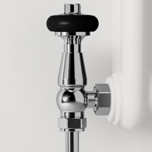 Chrome Traditional Angled Radiator Valves Antique Radiator Valves 15mm x 1/2" for Heated Towel Rails & Central Heating Radiators Wood Head Brass Radiator Valve Set