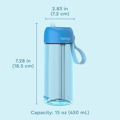 Bentgo Kids Water Bottle - Leak-Proof, Durable Tritan, BPA-Free 15 oz. Cup for Kids/Toddlers Ages 3+ - Safe Sip Spout, Carrying Handle, & Dishwasher Safe for School, Sports, Daycare & Camp (Blue)