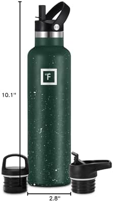 IRON °FLASK Camping & Hiking Hydration Canteens - 3 Lids (Narrow Straw Lid) Leak Proof Vacuum Insulated Stainless Steel - Hot & Cold Double Walled Sports Water Bottle - Dark Pine Speckle, 24 Oz