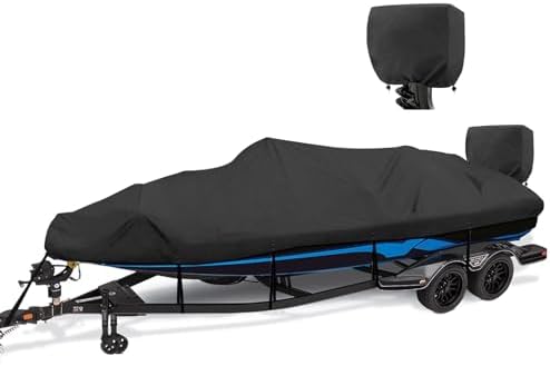 1200D Waterproof Boat Cover - Fits 20' to 22' ft Bass, V-Hull, Tri-Hull, Fish & Ski, Runabout Bowrider Boats - Heavy Duty Canvas Black