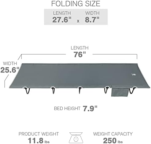 EVER ADVANCED Folding Camping Cot for Adults, Compact Sleeping Cots with Side Pocket, Portable Heavy Duty Foldable Camp Bed with Carry Bag for Outdoor, Travel, Grey