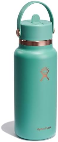 HYDRO FLASK Wide Mouth vacuum insulated stainless steel water bottle with leakproof closeable straw lid for cold water drinks, sports, travel, car and school