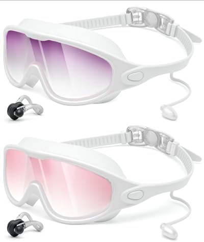 Rantizon Swim Goggles 2 Pack, Wide View Anti Fog&UV Swimming Goggles for Audlt, No Leaking Pool Accessories for Men Women Kid