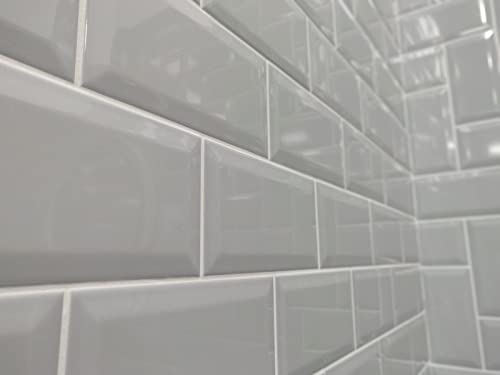 Grehge Blue Ceramic Wall Tile Subway Brick Effect with Bevelled Edges, Kitchen Bathroom Tiles, Gloss Finish, 1m2, Box of 50 – 100mm x 200mm