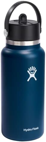 HYDRO FLASK Wide Mouth vacuum insulated stainless steel water bottle with leakproof closeable straw lid for cold water drinks, sports, travel, car and school