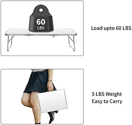 Small Camping Table 3FT Folding Picnic Table Foldable Low Camp Table Portable Short Aluminum Outdoor Floor Short Beach BBQ White 35.2×15.7 inch