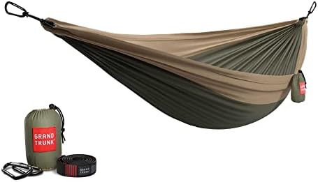 Grand Trunk Double Deluxe Parachute Nylon Hammock - 500lb Capacity Camping Hammock, 10.5x6.5ft, Lightweight & Durable (Olive Green/Khaki)