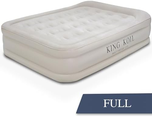 King Koil Luxury Air Mattress 20in Full Size Beige with Built-in Pump for Home, Camping & Guests-Inflatable Airbed Luxury Double High Adjustable Blow Up Mattress, Durable - Portable and Waterproof