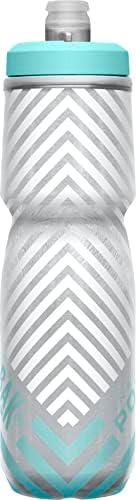 CamelBak Podium Chill Insulated Bike Water Bottle - Easy Squeeze Bottle - Fits Most Bike Cages - 24oz, Grey/Teal Stripe