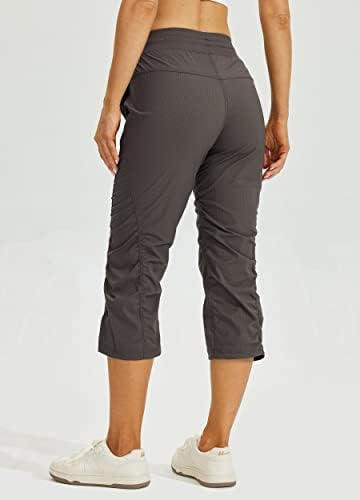 Willit Women's Quick-Dry Capris Hiking Travel Pants Striped Woven Workout Pants with Pockets Lightweight