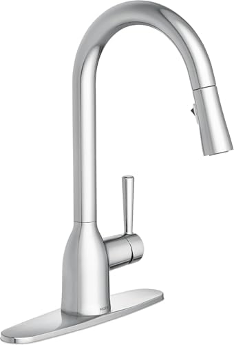 Moen Adler Chrome One-Handle High Arc Kitchen Sink Faucet with Power Clean, Modern Kitchen Faucet with Pull Down Sprayer, 87233