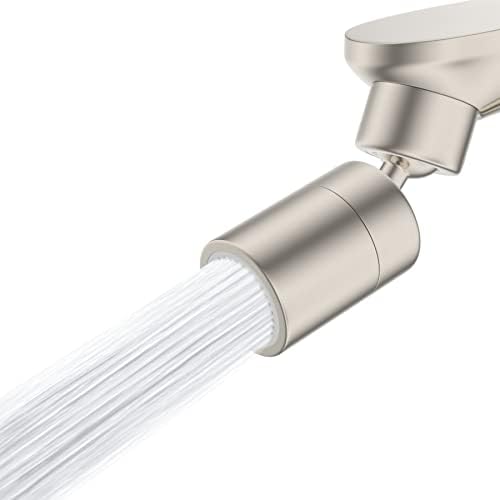 Hibbent NSF/ANSI/CAN 61 Certified Faucet Aerator, Kitchen Sink Faucet Aerator, 2 Water Flow CUPC Certification 360-degree Swivel Faucet Extender, 55/64 Inch Female Thread, Water Saving-Brushed Nickel