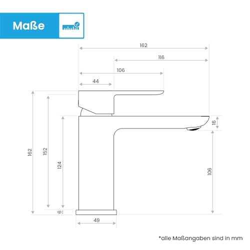 Bächlein Mizarela bath tap in classic design, single lever mixer with durable ceramic cartridge and mounting kit, bath tap chrome - flat spout