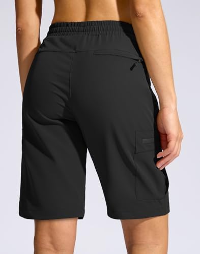 SANTINY Women's 10'' Lightweight Hiking Cargo Shorts with 5 Zipper Pockets Quick Dry Summer Long Travel Golf Shorts for Women