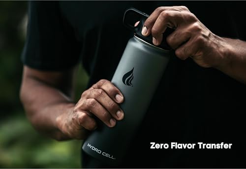 HYDRO CELL Stainless Steel Insulated Water Bottle with Straw - For Cold & Hot Drinks - Metal Vacuum Flask with Screw Cap and Modern Leakproof Sport Thermos for Adults (Graphite/Black 18oz)