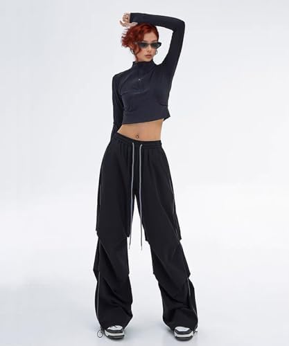 Women's Casual Parachute Pants Baggy Hiking Pants Drawstring Elastic Waist Track Y2K Trousers