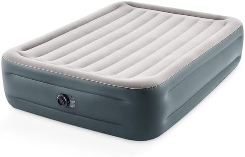 Intex 64125ED Dura-Beam Plus Essential Rest Air Mattress - Fiber-Tech – Queen Size – Built-in Electric Pump – 18in Bed Height – 600lb Weight Capacity