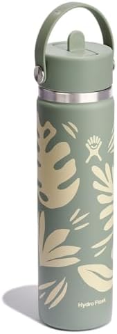HYDRO FLASK Wide Mouth vacuum insulated stainless steel water bottle with leakproof closeable straw lid for cold water drinks, sports, travel, car and school