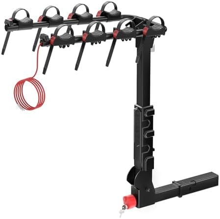BougeRV Upgrade 2.0 Hitch Bike Rack with Dual Lock for SUV Truck, 165LB Capacity 2/3/4 Bikes Hitch Bike Carrier Rack with 2'' Hitch Receiver, Easy Assembly, Tilting & Foldable Bike Rack Hitch