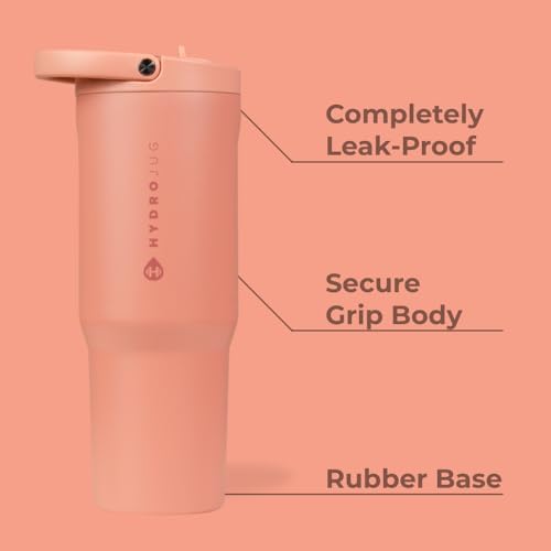 HydroJug Sport - Stainless Steel Tumbler with Straw, Vacuum Insulated, 32oz Leakproof Water Bottle, Ergonomic Design, Reusable, Dishwasher Safe, Rubber Base, Durable for Gym or Outdoors, Dahlia