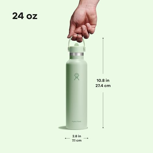 Hydro Flask 24 Oz Stainless Steel Standard Mouth Water Bottle with Flex Straw Cap and Double-Wall Vacuum Insulation
