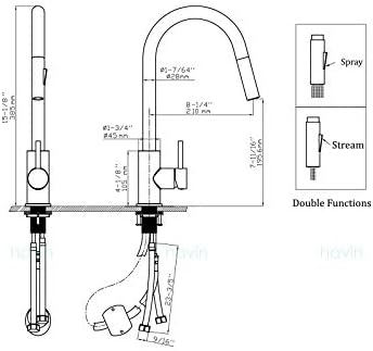 Havin Brushed Nickel Kitchen Faucet with Pull Down Sprayer, High Arc Stainless Steel Material, with cUPC Ceramic Cartridge,Fit for 1 or 3 Holes Kitchen Sink or Laundry Sink or bar Sink Faucet