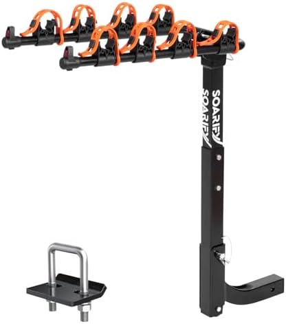 Hitch Bike Rack Mounts on Car, SUV, RV, 2" Hitch Receiver, 4 Bike Capacity, 143 lbs Load, Tilt Release, Rubber Straps