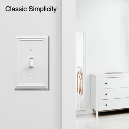 Single Toggle Light Switch Cover Adler Metal Wall Plate, 4-Pack White 1 Gang, Light Switch Cover Decorative Wallplate, Durable