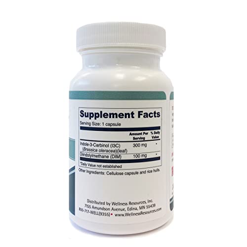 Wellness Resources I3C + DIM for Healthy Estrogen Metabolism, Detoxification (60 Capsules) - 300mg I3C + 100mg DIM - Vegan, Gluten-Free