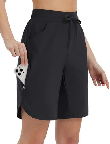 baleaf Women's Bermuda Long Shorts 9" Above Knee Length Quick Dry Lightweight Zipper Pockets Casual Summer Athletic UPF 50+