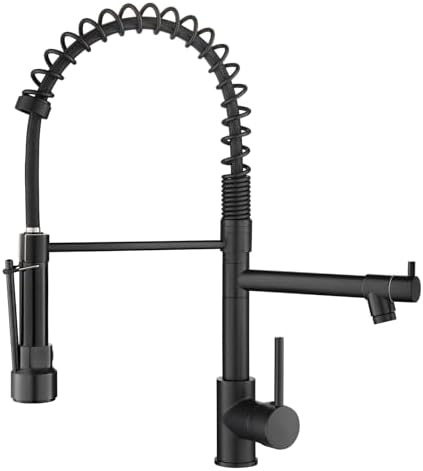 AIMADI Black Kitchen Faucet with 2 Function Sprayer,Commercial Stainless Steel Single Handle Single Hole Spring Matte Black Kitchen Faucet