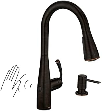 Moen Essie Mediterranean Bronze MotionSense Wave One-Handle Touchless Kitchen Faucet with Pulldown Sprayer and Soap Dispenser, 87014EWBRB