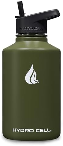 HYDRO CELL Stainless Steel Insulated Water Bottle with Straw - For Cold & Hot Drinks - Metal Vacuum Flask with Screw Cap and Modern Leakproof Sport Thermos for Adults (Army 64oz)