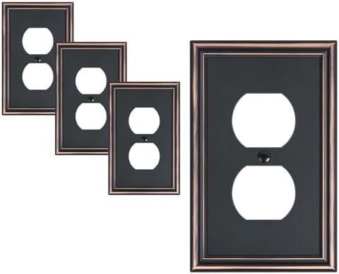 4-Pack Single Duplex Outlet Cover Plate, Decorative Aged Bronze Switch Plates and Outlet Covers, Metal Wall Plates for Electrical Outlets, 1 Gang Receptacle Cover, Corrosion Resistant