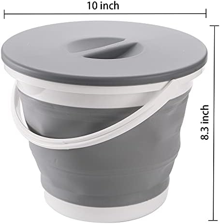 Bekith 2 Pack Collapsible Plastic Bucket with Locking Lid, 5L / 1.32 Gallon Foldable Round Tub Portable Fishing Water Pail for Hiking, Backpacking, Camping and Outdoor Survival (Blue, Gray)