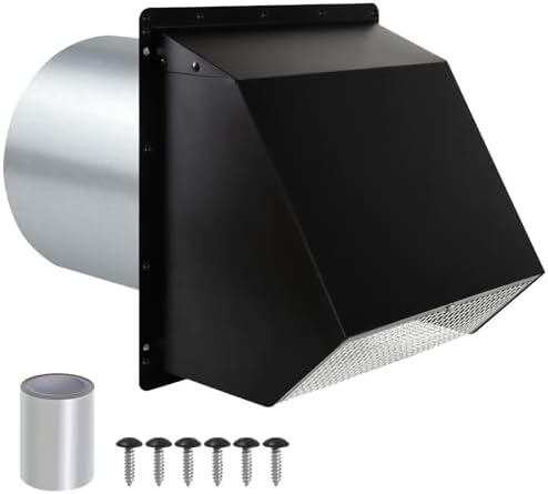 8 Inch Wall Vent Hood Wall Exhaust Vent Cover Outdoor Hooded Wall Vent with Screen and Damper,Wall Vent Cover Cap Exterior Air Exhaust for Kitchen Range Hood HVAC Duct Dryer Vent,Galvanized Steel