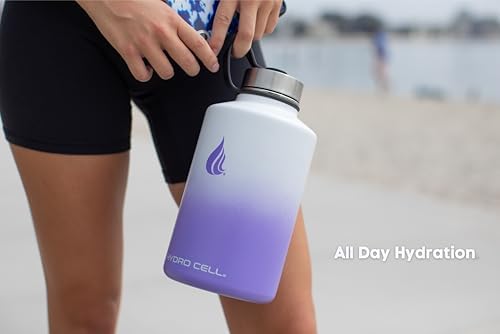 HYDRO CELL Stainless Steel Insulated Water Bottle with Straw - For Cold & Hot Drinks - Metal Vacuum Flask with Screw Cap and Modern Leakproof Sport Thermos for Adults (Lavender/White 64oz)