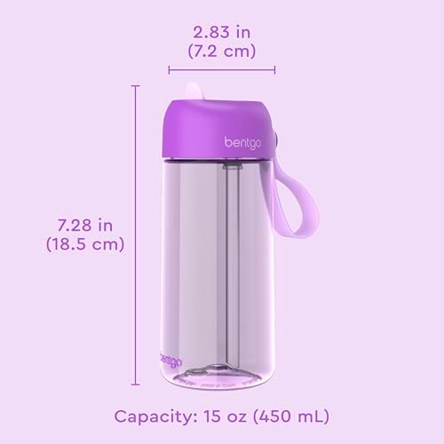 Bentgo Kids Water Bottle - Leak-Proof, Durable Tritan, BPA-Free 15 oz. Cup for Kids/Toddlers Ages 3+, Safe Sip Spout, Carrying Handle, & Dishwasher Safe for School, Sports, Daycare & Camp (Purple)