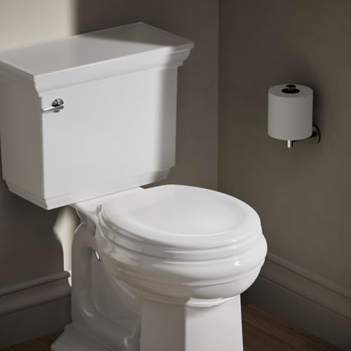 KOHLER Stonewood Quiet-Close Round Toilet Seat, Slow Close Design, Durable Wood, Easy Installation, Universal Fit, White Finish, K-20467-0