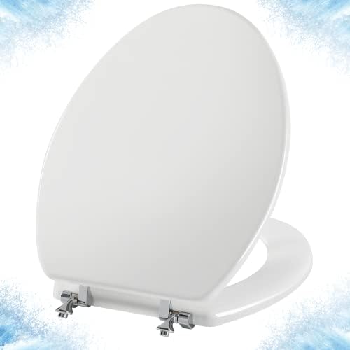 Elongated White Toilet Seat Natural Wood Toilet Seat with Zinc Alloy Hinges, Easy to Install also Easy to Clean, Scratch Resistant Toilet Seat by Angol Shiold (Elongated, White)
