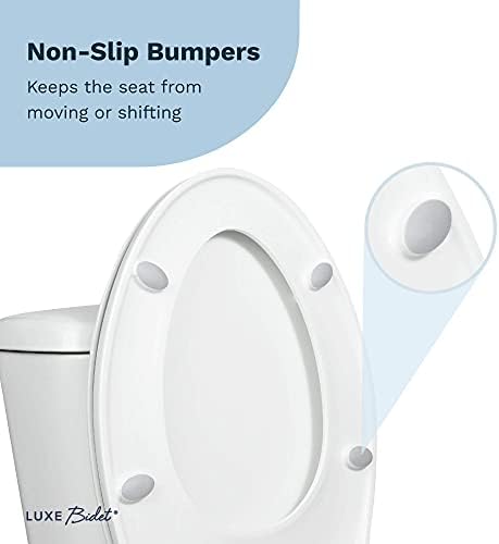 LUXE TS1008E Elongated Comfort Fit Toilet Seat with Slow Close, Quick Release Hinges, and Non-Slip Bumpers (White)