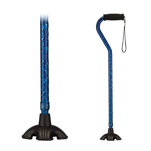 NOVA Medical Products Sugarcane, Walking Cane with All Terrain Rubber Quad Tip Base and Carrying Strap, Waves Design, Blue Rain
